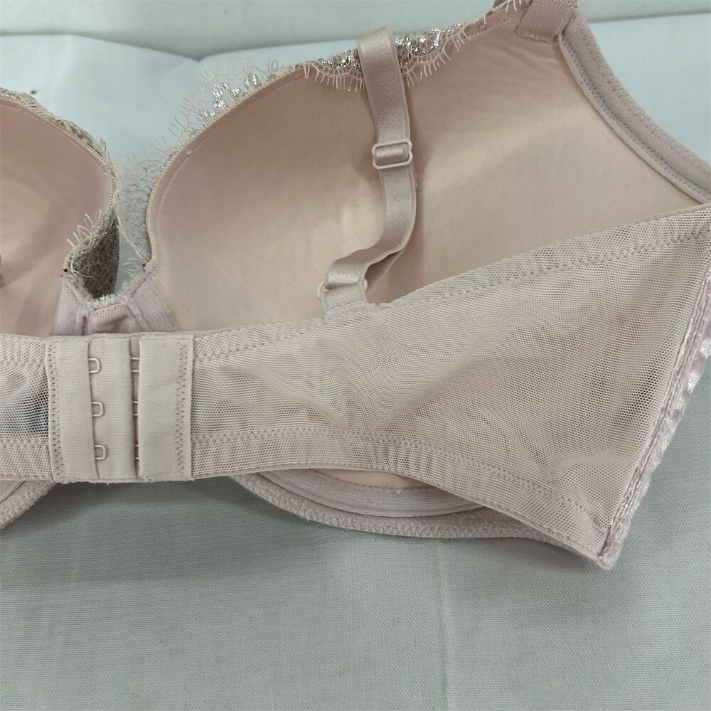 Victoria's Secret Push-Up Bra 38DD Silver Pink Lace Trim Underwired EUC 38E - Picture 5 of 13